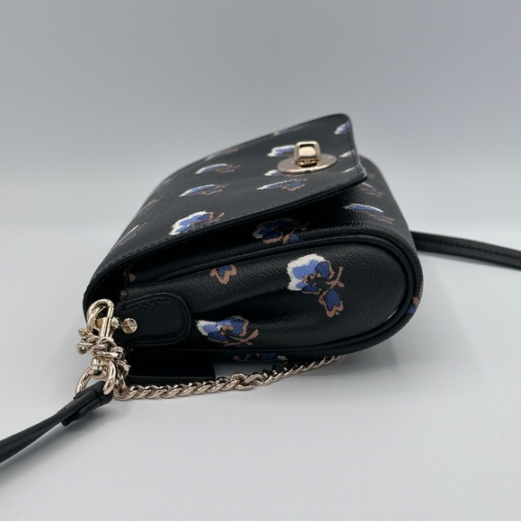 AUTHENTIC COACH F35882 QUINN CROSSBODY BRAMBLE ROSE PRINT BLACK CANVAS GOLD - Picture 4 of 16